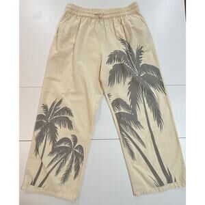Linen Pants Palm Tree Summer Beach Pants Unisex Size Large (104)